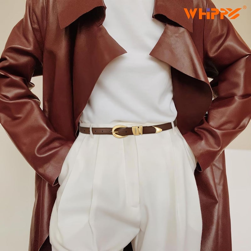 WHIPPY Women Skinny Leather Belt for Jeans Pants Dresses Ladies Fashion Waist Belt with Shiny Gold Buckle - Image 2